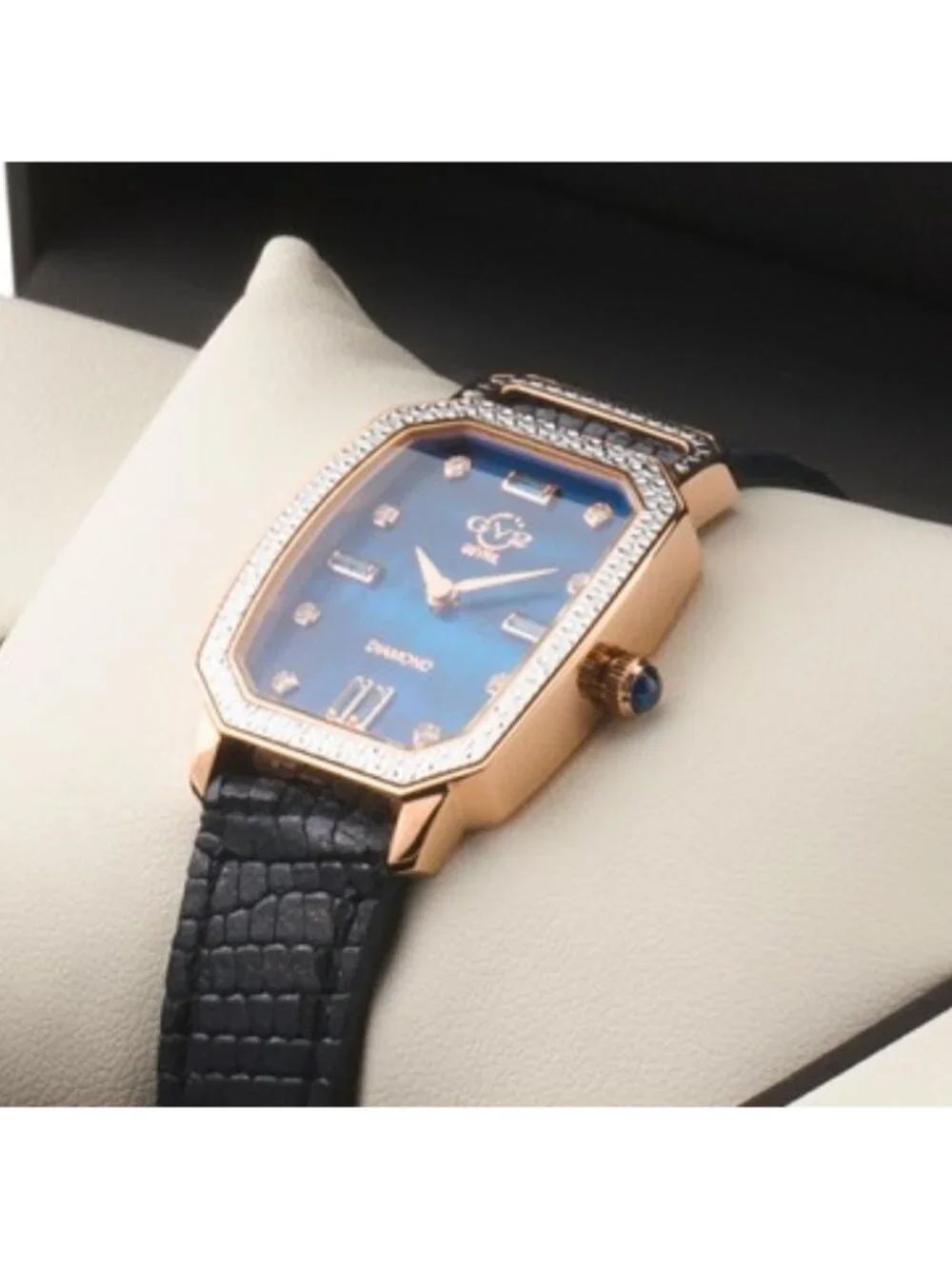 GV2 BY GEVRIL Women's Swiss Made Pavia Diamond Bezel Leather Strap Watch